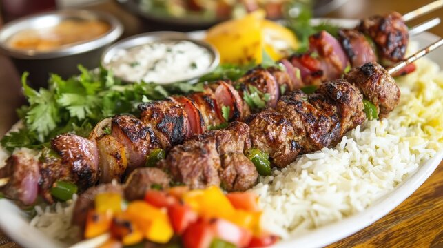 Grilled Lamb Skewers on BBQ Grill with Flames - Food Photography for Culinary and Restaurant Stock Images.