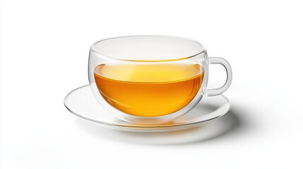 Clear Glass Teacup with Hot Beverage on White Plate - Minimalist Still Life Photography for Food and Drink Stock Images