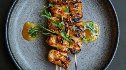 Grilled Chicken Skewers on a White Plate - Delicious Appetizer or Main Course Food Photography