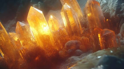 Vibrant Abstract Art: Glowing Crystal Formations with Intense Colors and Dynamic Light Effects, Perfect for Backgrounds and Graphic Design.