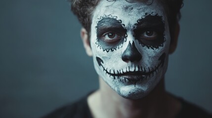 Colorful Calavera Sugar Skull Floral Portrait - Festive Dia de los Muertos Celebration Art, Detailed Illustration