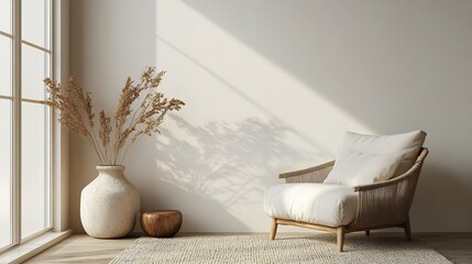 Minimalist Black Friday home decor advertisement modern interior design setting stylish furniture arrangement soft neutral tone professional commercial image