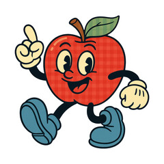 Obraz premium PNG Retro apple cartoon character illustration.