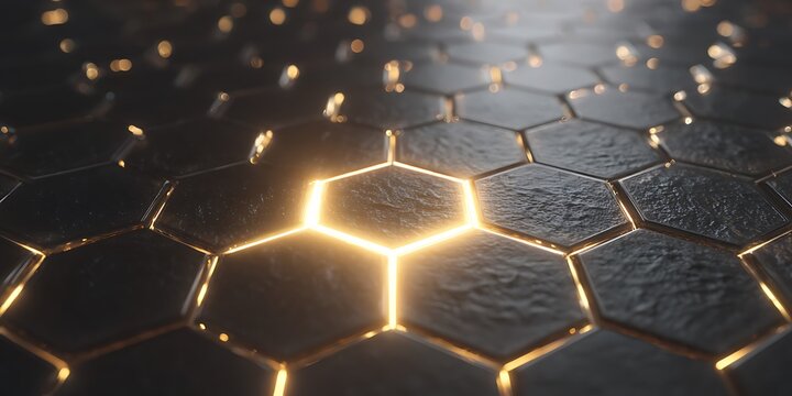 Abstract hexagonal background with glowing edges for technology and science concepts design ideas - Powered by Adobe