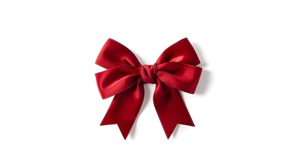 Elegant red ribbon and bow isolated on white, Red satin gift bow for Christmas and valentines