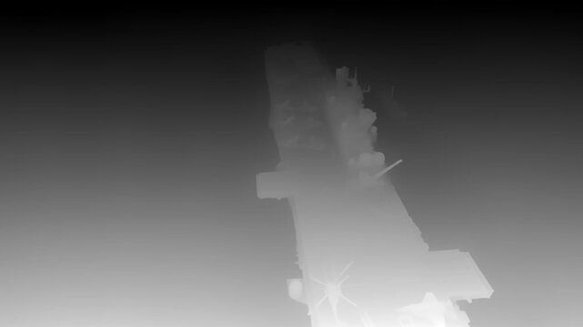 video of a military ship captured in thermal camera view style, showcasing vessel contours in high-contrast grayscale silhouette under night-time conditions.