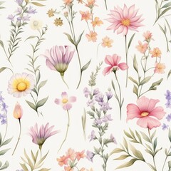watercolor abstract flowers meadow wallpaper pattern, web banner format