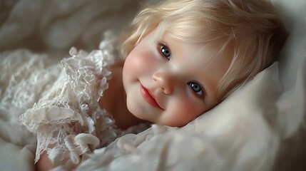 Smiling toddler girl holding a teddy bear, portrait of a happy child indoors, warm and cozy atmosphere, childhood innocence, joyful expression.