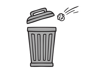 trash can icon doodle hand drawn. colorful cartoon grey line drawing clipart symbol