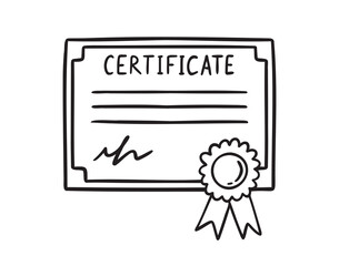 achievement certificate with badge icon doodle hand drawn. Outline line drawing clipart symbol
