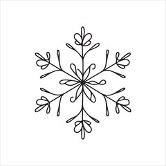 Black and White Continuous Line Snowflake Vector – Minimalist Single-Stroke Winter Design