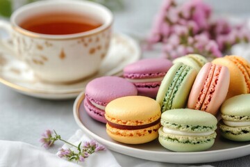 Obraz premium Macarons and tea set