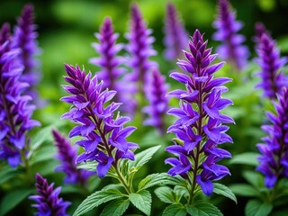 Obraz premium Vibrant Purple Salvia Flowers in Bloom: A Captivating Garden Scene with Lavender Hues and Natural Beauty, Close-Up