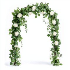 Beautiful floral archway adorned with greenery and white flowers, perfect for weddings and special occasions.