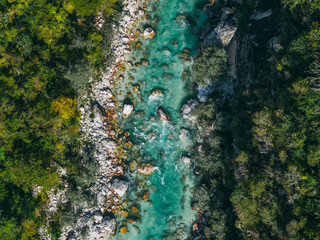 Aerial View of a Turquoise River and Forest