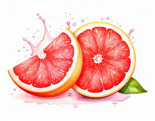 Watercolor Grapefruit Slice with Vibrant Pink Citrus Details