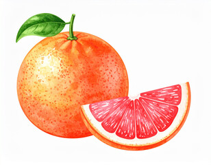 Watercolor Grapefruit Slice with Vibrant Pink Citrus Details
