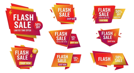 Flash sale label sticker vector design set isolated on transparent background
