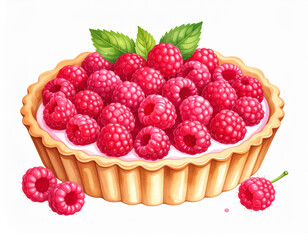 Delicious Raspberry Pie with Golden Crust and Juicy Berries &ndash; Freshly Baked Fruit Dessert Stock Photo for Food, Cooking