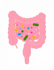 Intestine Illustration with Friendly Gut Bacteria in a Colorful Microbiome Design