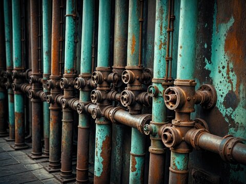 Vintage Industrial Pipes: A Study in Rust, Patina, and Texture for Steampunk & Industrial Design Enthusiasts and More - Powered by Adobe