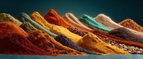 Vibrant variety of colorful spices showcasing culinary diversity,Condiment Month