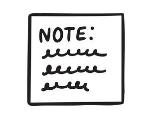 Sticky note with text, planner memo, line art outline contour, monochrome, hand drawn