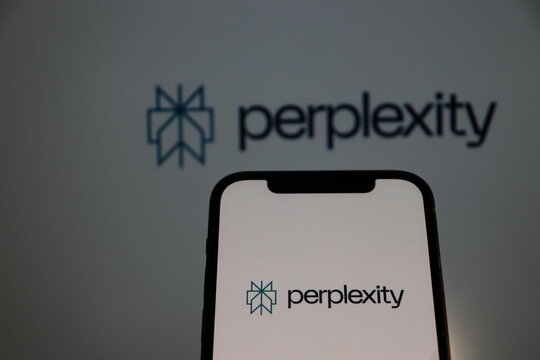Perplexity logo on smartphone screen. Perplexity is an AI powered answer engine. 