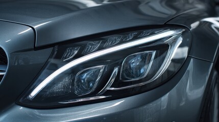 Detailed View of a Modern Car Headlight Showcasing Advanced Design and Technology