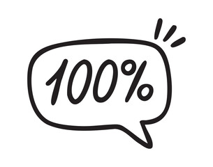 100 percent speech bubble, success and score doodle for school planner, hand drawn Monochrome line art outline, clean contour style, hand drawn.