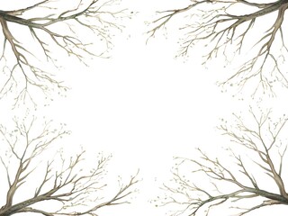 Thin intertwined tree branches forming a clean artistic border on white.