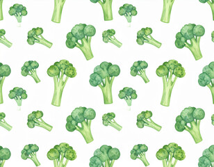 Watercolor Broccoli Pattern with Fresh Green Vegetables in a Seamless Repeating Design