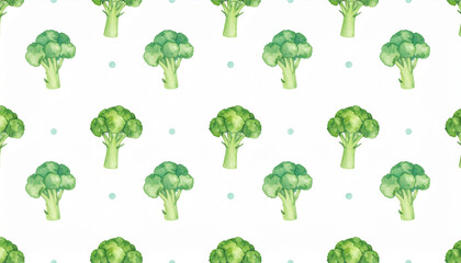 Watercolor Broccoli Pattern with Fresh Green Vegetables in a Seamless Repeating Design
