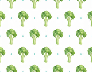 Watercolor Broccoli Pattern with Fresh Green Vegetables in a Seamless Repeating Design