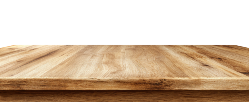 Close-up view of a light brown wooden tabletop against a black background.  The wood grain is visible in horizontal lines