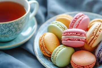 Plate of colorful macarons