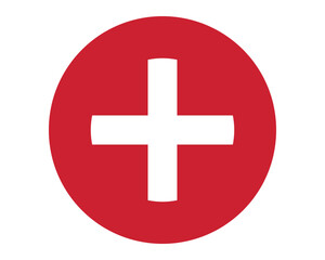Fototapeta premium Round icon of Switzerland national flag featuring white cross on red background, simple circular vector emblem representing Swiss identity