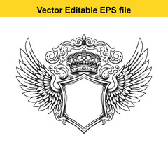 Fototapeta premium Heraldic shield with crown and wings isolated on, a symbol of power and nobility, perfect for logo or emblem design