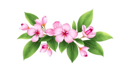 Pink blossoms with green leaves