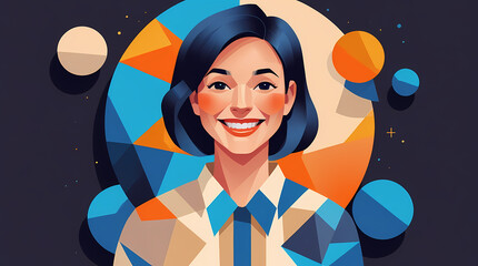 Cheerful businesswoman portrait with abstract geometric art background, perfect modern professional headshot