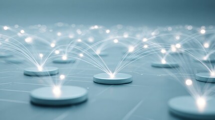 Glowing Data Network Nodes with Connected Light Streams. AI generative