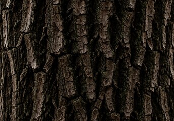 a detailed close up view of rough and textured tree bark reveals the natural patterns and organic forms of a woodland environment