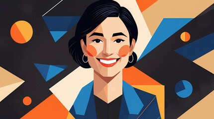 Confident woman smiling wearing modern blue blazer, perfect for business presentation or leadership campaign