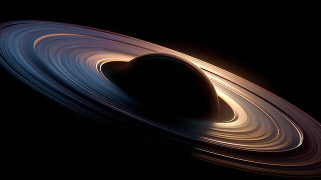 Ringed Black Hole with Glowing Accretion Disk in Space. AI generative