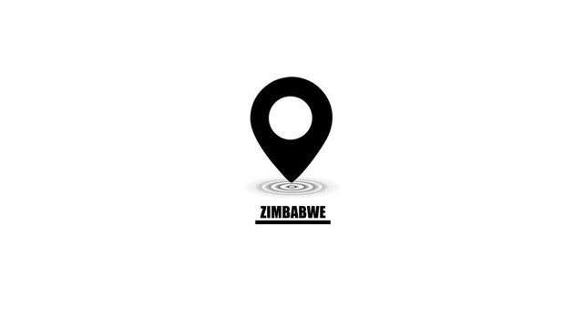 Black location pin icon with concentric circles and Zimbabwe text on white background map marker
