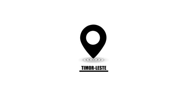 Black location pin icon with Timor- Leste text and concentric circles on white background Keywords: location pin, map marker, navigation