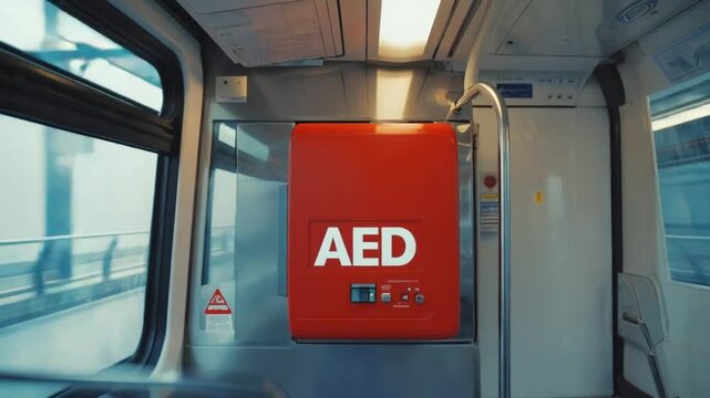 AED machine on public transport.