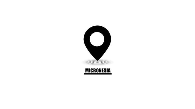 Black location pin icon with Micronesia text and ripple effect on white background Keywords: location pin, map marker, navigation, destination