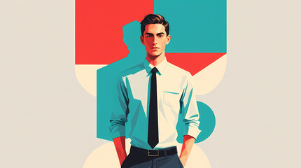 Confident young professional ready for success in modern business environment with bold graphic elements