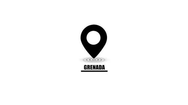 Black location pin icon with Grenada text and concentric circles on white background map marker